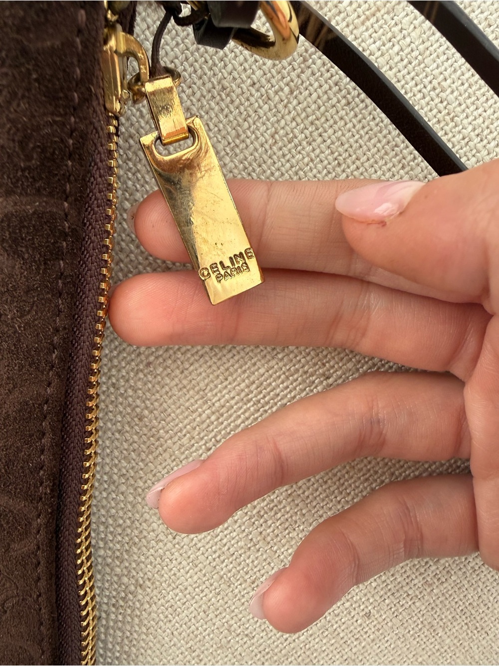 Celine Dark Brown Suede Shoulder Bag with Gold Hardware - Picture 5 of 8